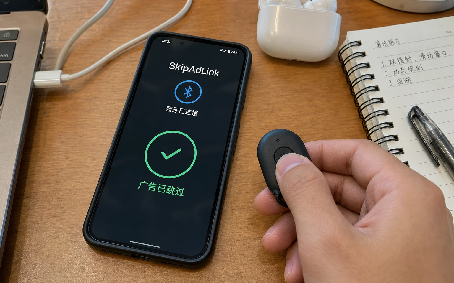 用户使用手机上的 SkipAdLink 快速打开目标网页